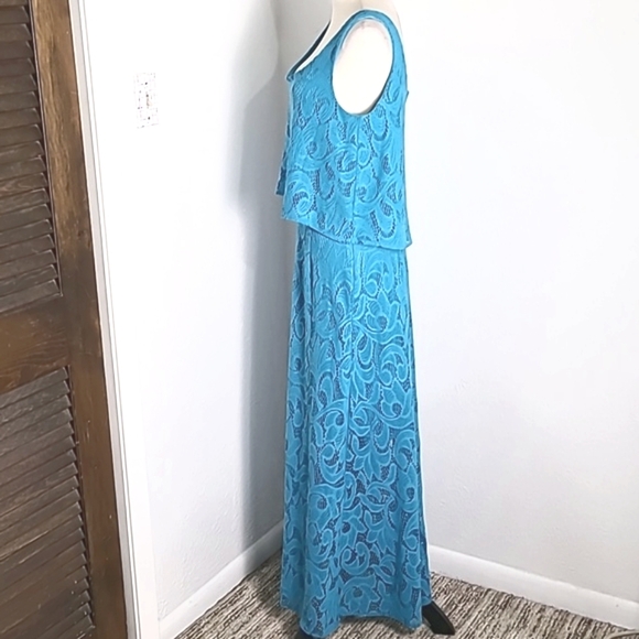 London Times Elegant Turquoise Lace Maxi-Dress, Size 12 - Picture 6 of 12